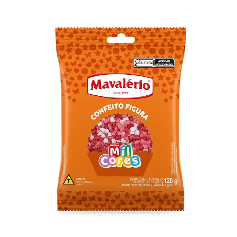 CONFEITO FIGURA  COLORIDO CORAÇÃO MAVALÉRIO 120 GRAMAS